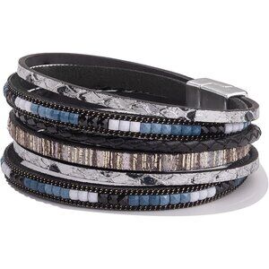 Boho Leather Wrap Bracelets Faux Leather Multi-Strand Stackable Jewelry for Wome